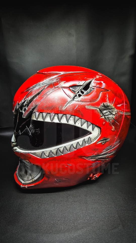 Red Mighty Morphin MMPR Power Rangers Helmet Battle Damage version - Image 4