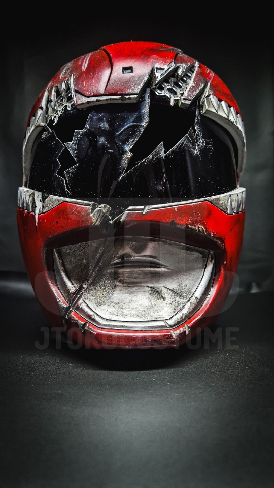 Red Mighty Morphin MMPR Power Rangers Helmet Battle Damage version - Image 10