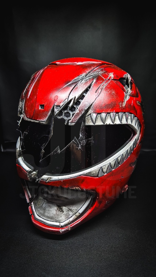 Red Mighty Morphin MMPR Power Rangers Helmet Battle Damage version - Image 9