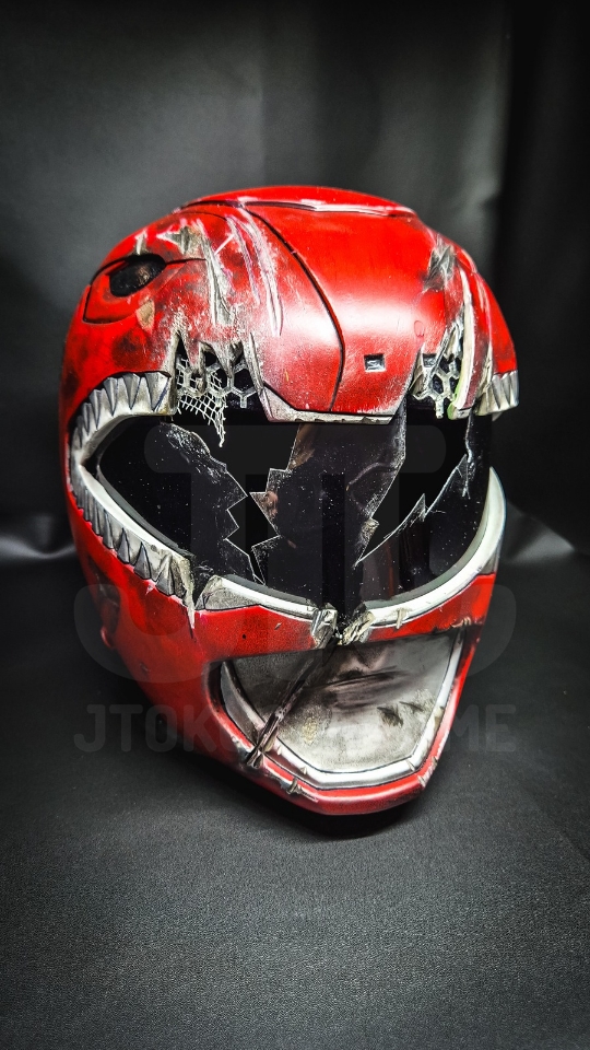 Red Mighty Morphin MMPR Power Rangers Helmet Battle Damage version