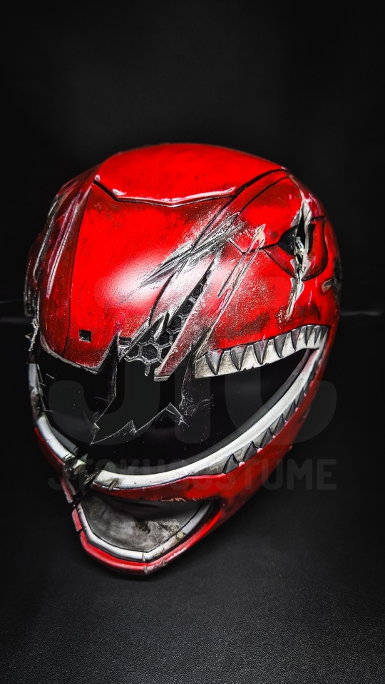 Red Mighty Morphin MMPR Power Rangers Helmet Battle Damage version - Image 8