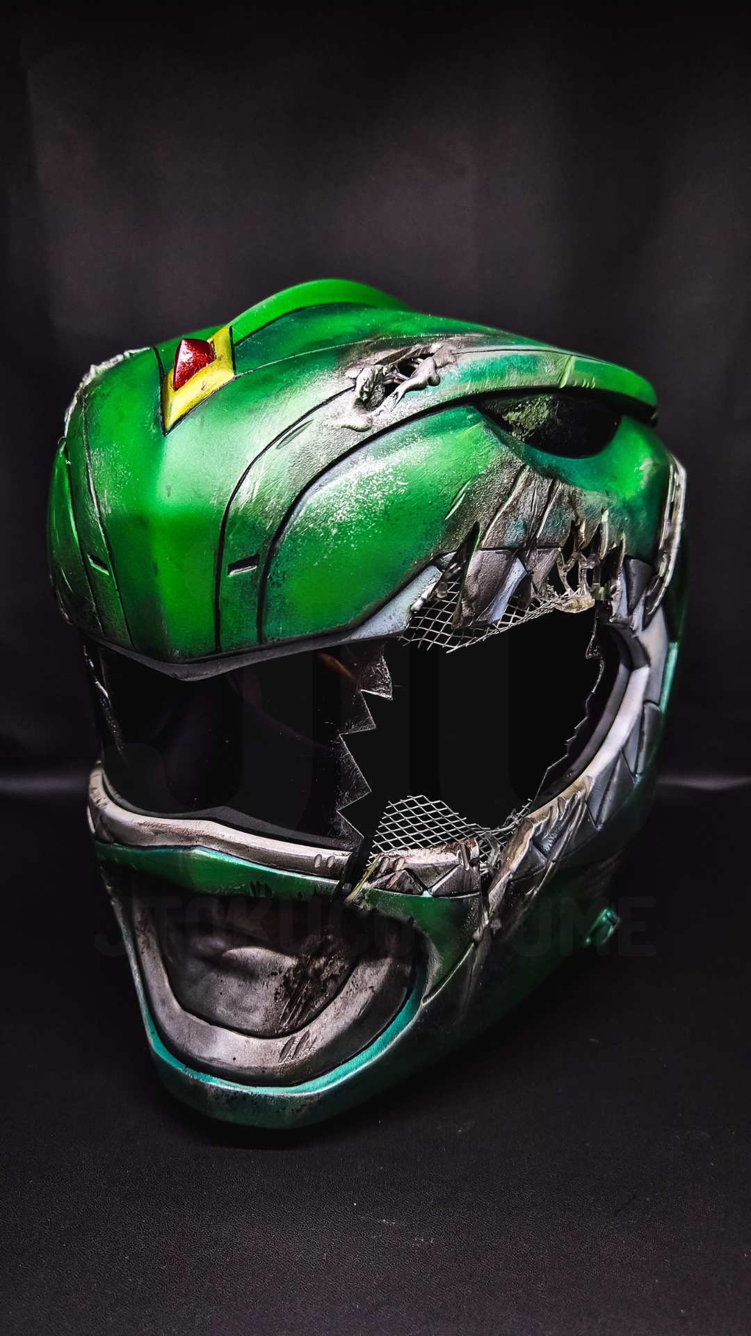 Green Mighty Morphin MMPR Ranger Helmet Battle Damage version
